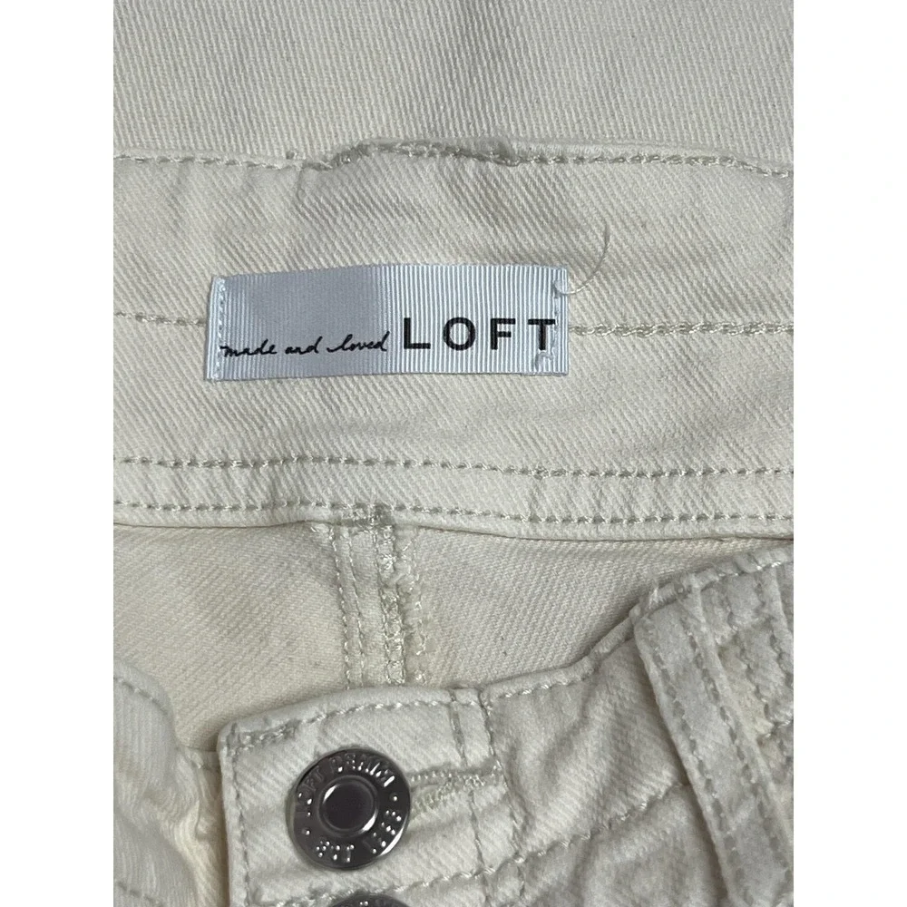 LOFT The Wide Leg Jeans Womens 4 Cream Ecru Wide Leg Stretch Utility Denim Pants